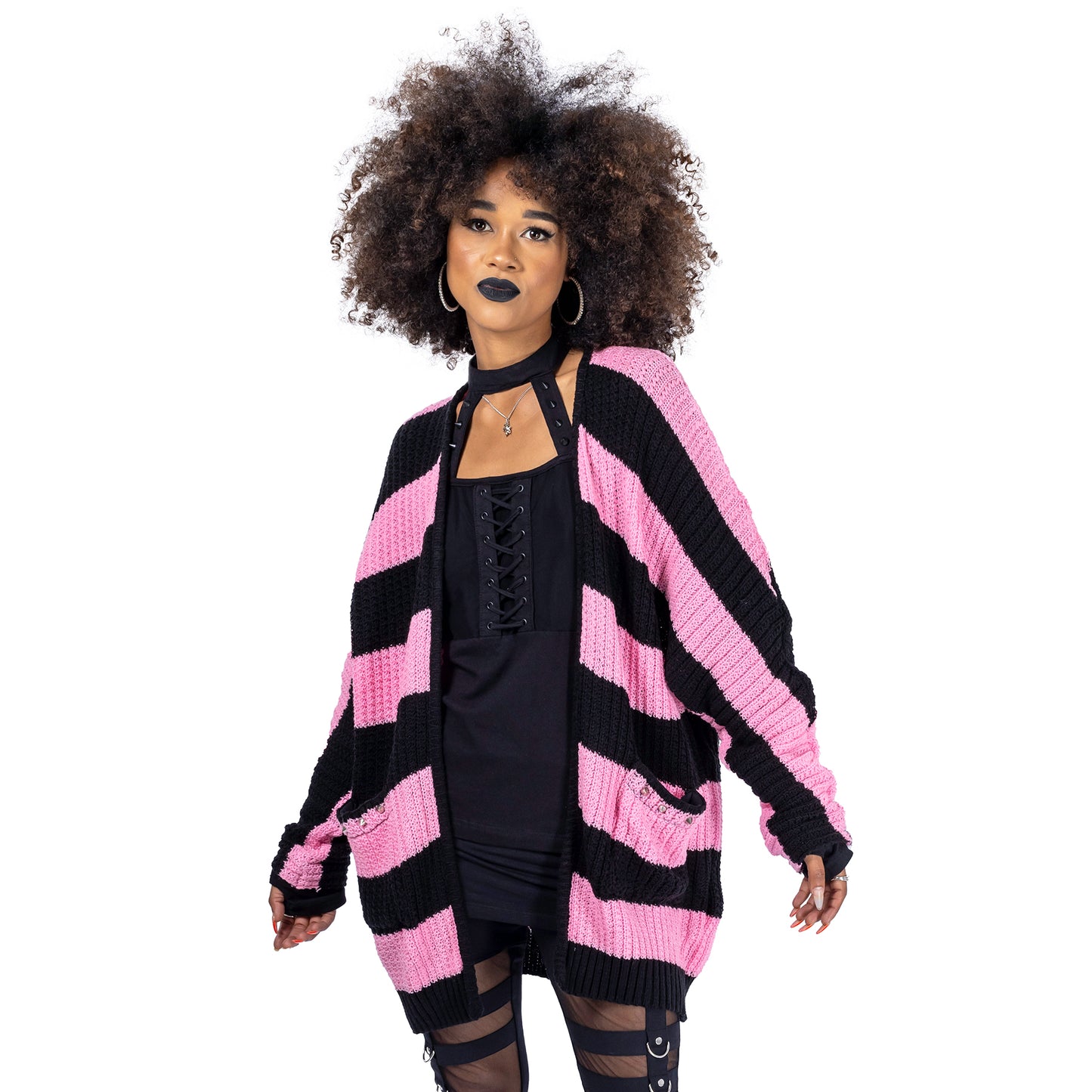 Heartless In A Daze Cardigan - Black and Pink - Kate's Clothing