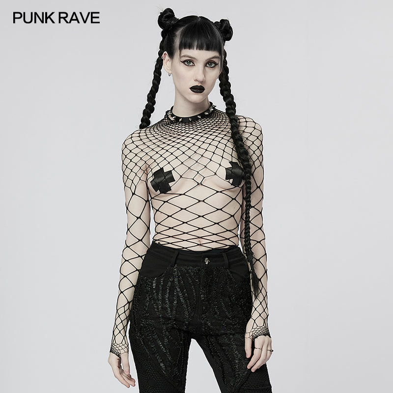 Punk Rave Indira Mesh Top - Black - Kate's Clothing