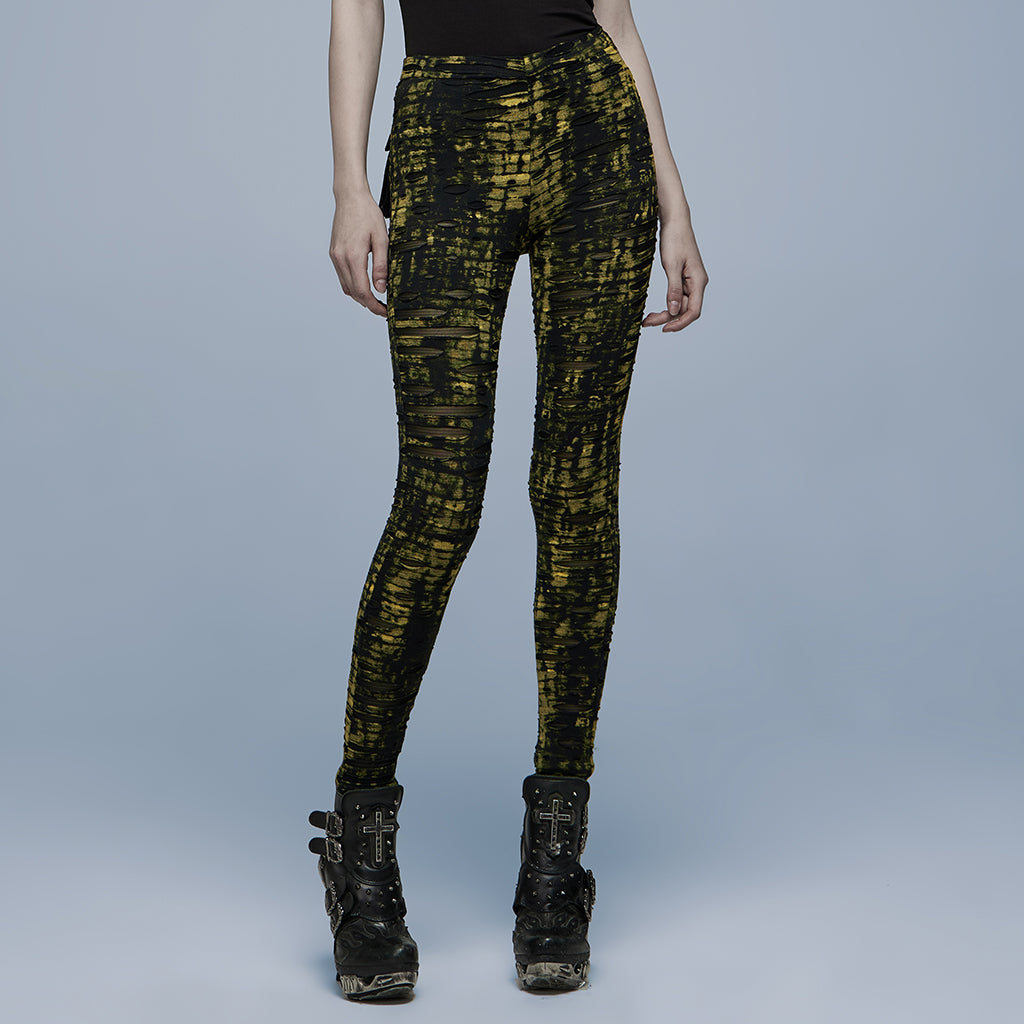 Punk Rave Xenobia Ragged Leggings Yellow / Black - Kate's Clothing