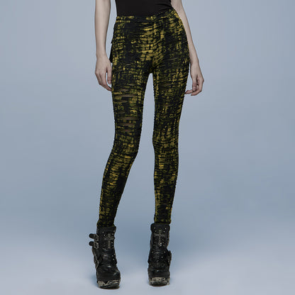 Punk Rave Xenobia Ragged Leggings Yellow / Black - Kate's Clothing