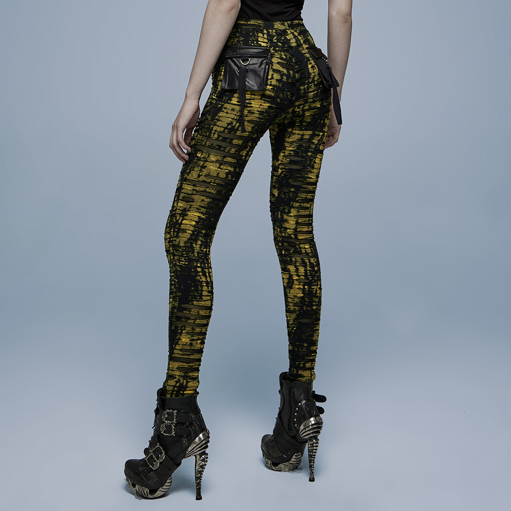 Punk Rave Xenobia Ragged Leggings Yellow / Black - Kate's Clothing