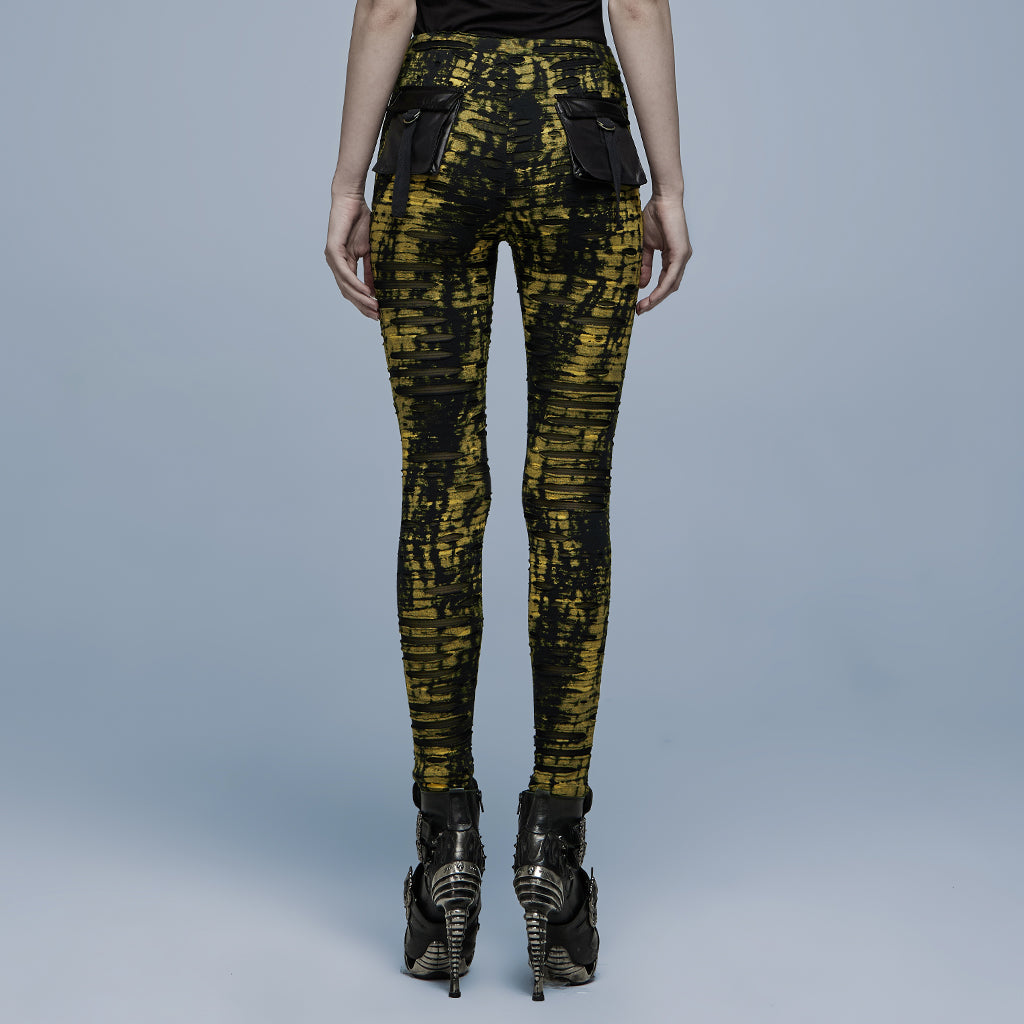 Punk Rave Xenobia Ragged Leggings Yellow / Black - Kate's Clothing