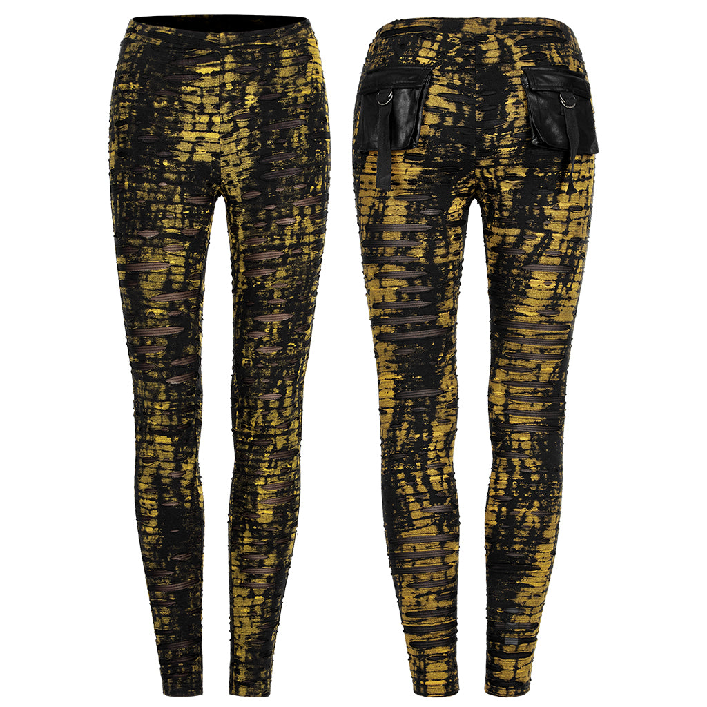 Punk Rave Xenobia Ragged Leggings Yellow / Black - Kate's Clothing