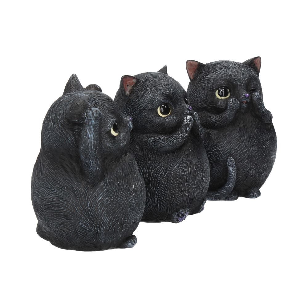 Three Wise Fat Cats set of 3 hand-painted purple heart noses by Nemesis Now