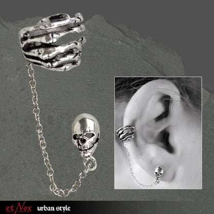 Et Nox Single Sterling Silver Skeleton Hand Ear Cuff Earring - Kate's Clothing