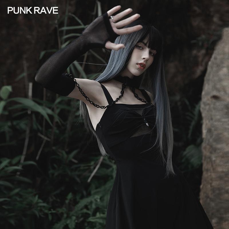 Punk Rave Noche Sleeves With Choker - Fishnet - Kate's Clothing