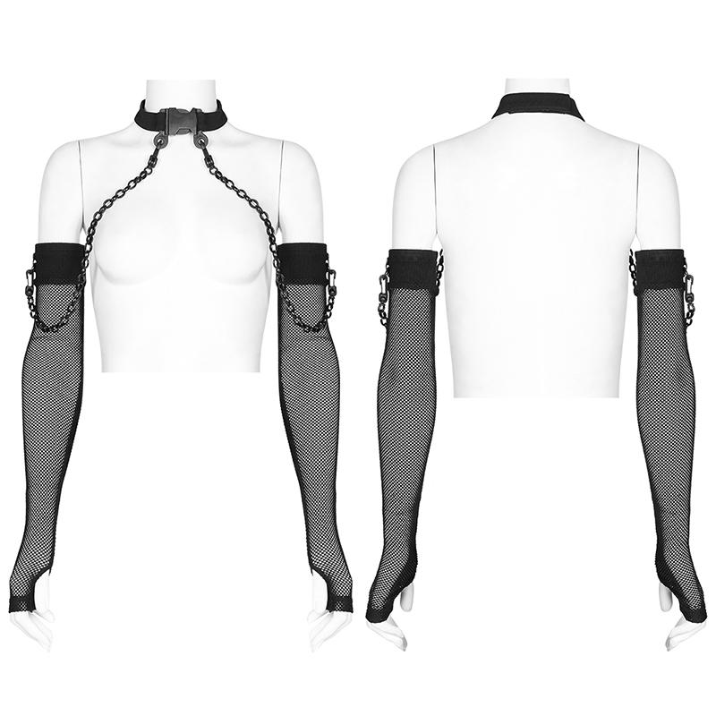 Punk Rave Noche Sleeves With Choker - Fishnet - Kate's Clothing