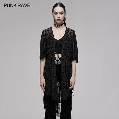 Punk Rave Bat Moon Velvet Flocked Kimono - Kate's Clothing