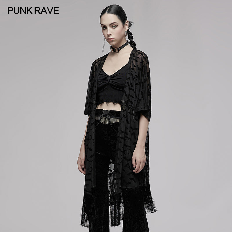 Punk Rave Bat Moon Velvet Flocked Kimono - Kate's Clothing