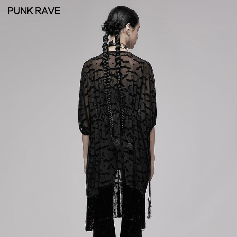 Punk Rave Bat Moon Velvet Flocked Kimono - Kate's Clothing