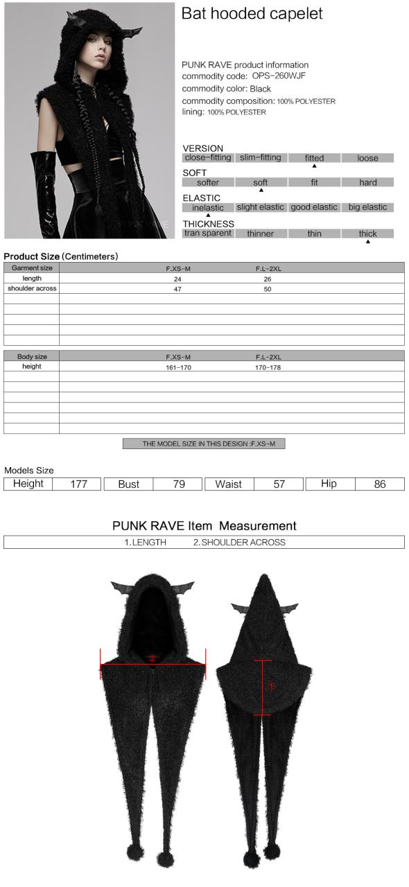 Punk Rave Batty Hooded Capelet - Kate's Clothing