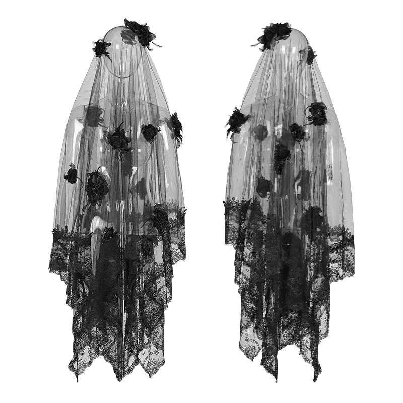 Punk Rave Black Rose Veil - Kate's Clothing