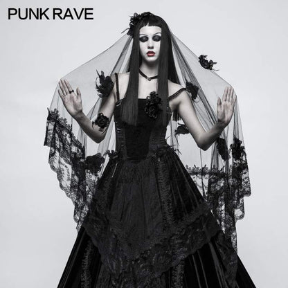 Punk Rave Black Rose Veil - Kate's Clothing