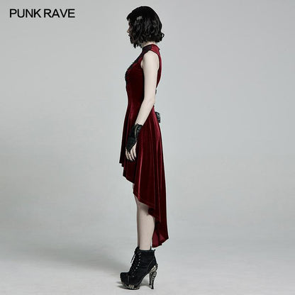 Punk Rave Britta Velvet Dress - Red - Kate's Clothing