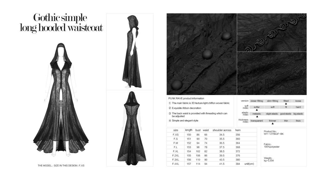 Punk Rave Plus Size Sabrina Chiffon Hooded Waistcoat Dress - Kate's Clothing