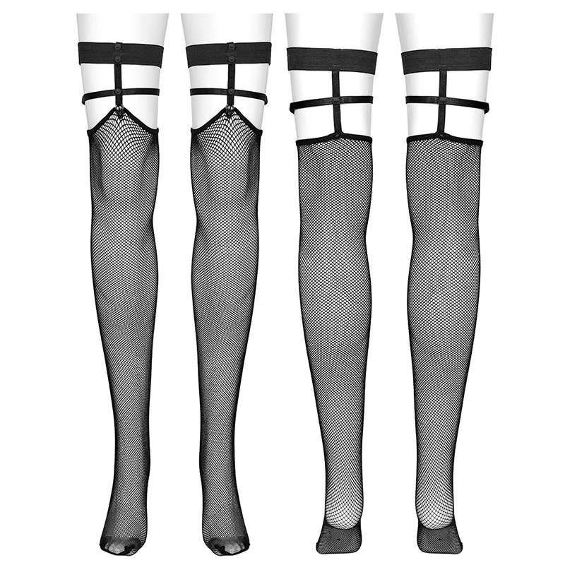 Punk Rave Skull Fishnet Thigh-High Socks - Kate's Clothing