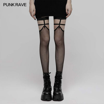 Punk Rave Skull Fishnet Thigh-High Socks - Kate's Clothing