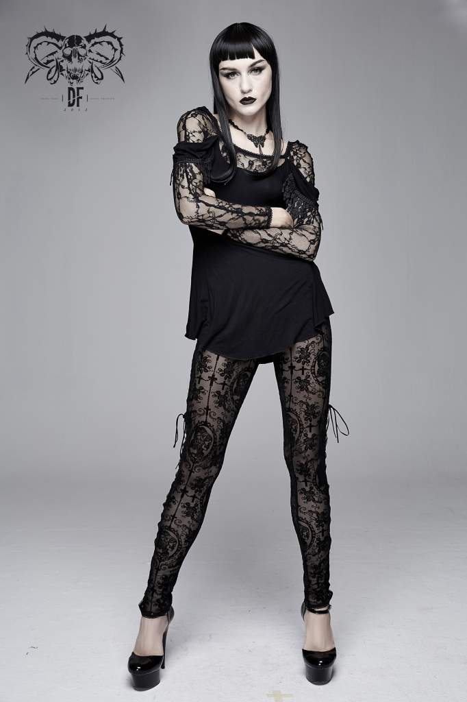 Devil Fashion Black On Black Velvet Embossed Baroque Leggings - Kate's Clothing
