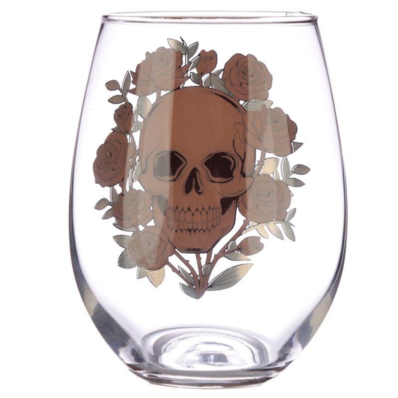 Gothic Gifts Set of 2 Skulls & Roses Glass Tumblers - Kate's Clothing