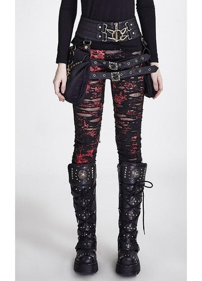 Gothalyptic Lara leggings distressed - gothic mesh red splatter black leggings Punk Rave
