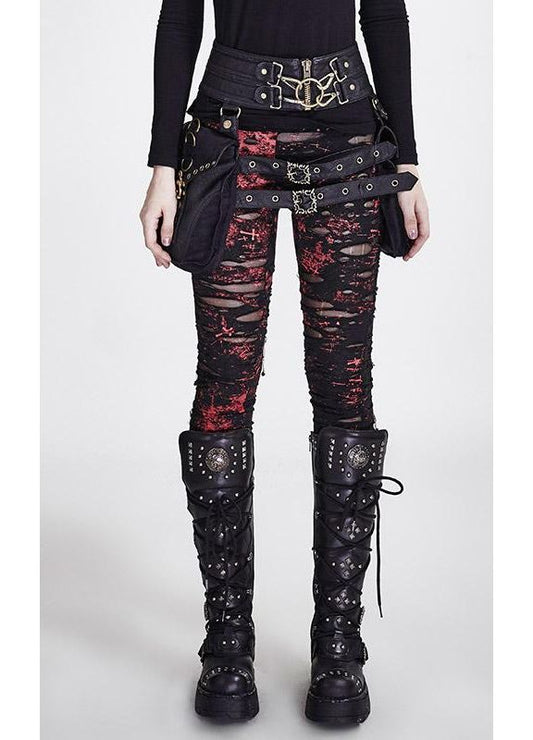 Gothalyptic Lara leggings distressed - gothic mesh red splatter black leggings Punk Rave