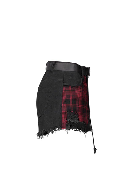 Punk Rave Plus Size Red Tartan and Black Ripped Shorts - Kate's Clothing