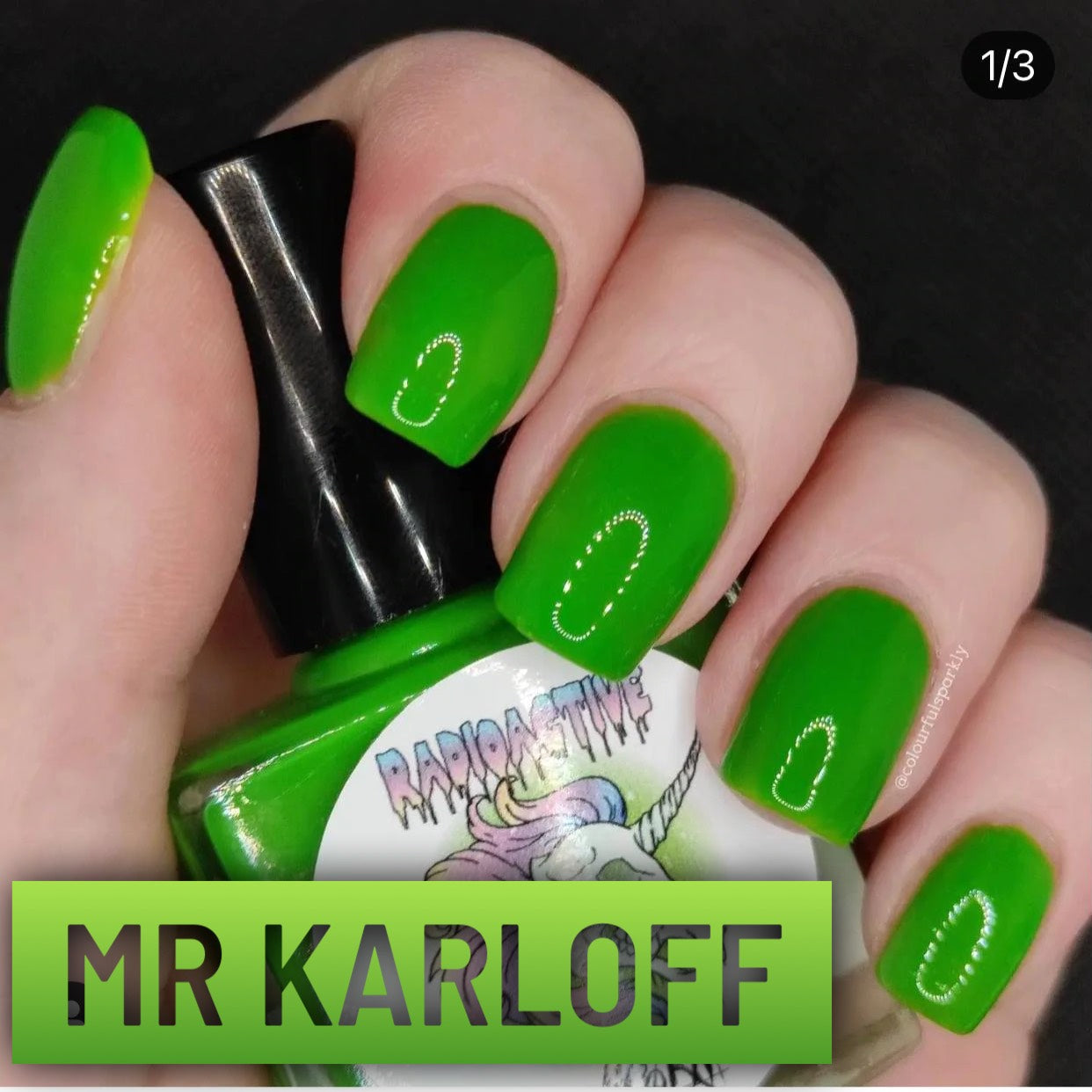 Mr Karloff stunning green nail polish Boris Karloff inspired by Radioactive Unicorn