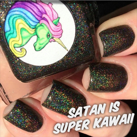 Radioactive Unicorn Satan Is Super Kawaii black holographic glitter nail polish vegan