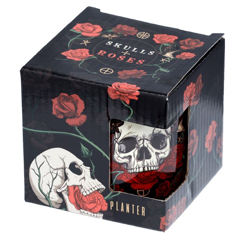 Gothic Gifts Skulls And Roses Small Indoor Plant Pot - Kate's Clothing