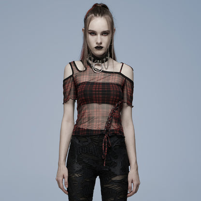 Punk Rave Plaid Punk Top Red - Kate's Clothing