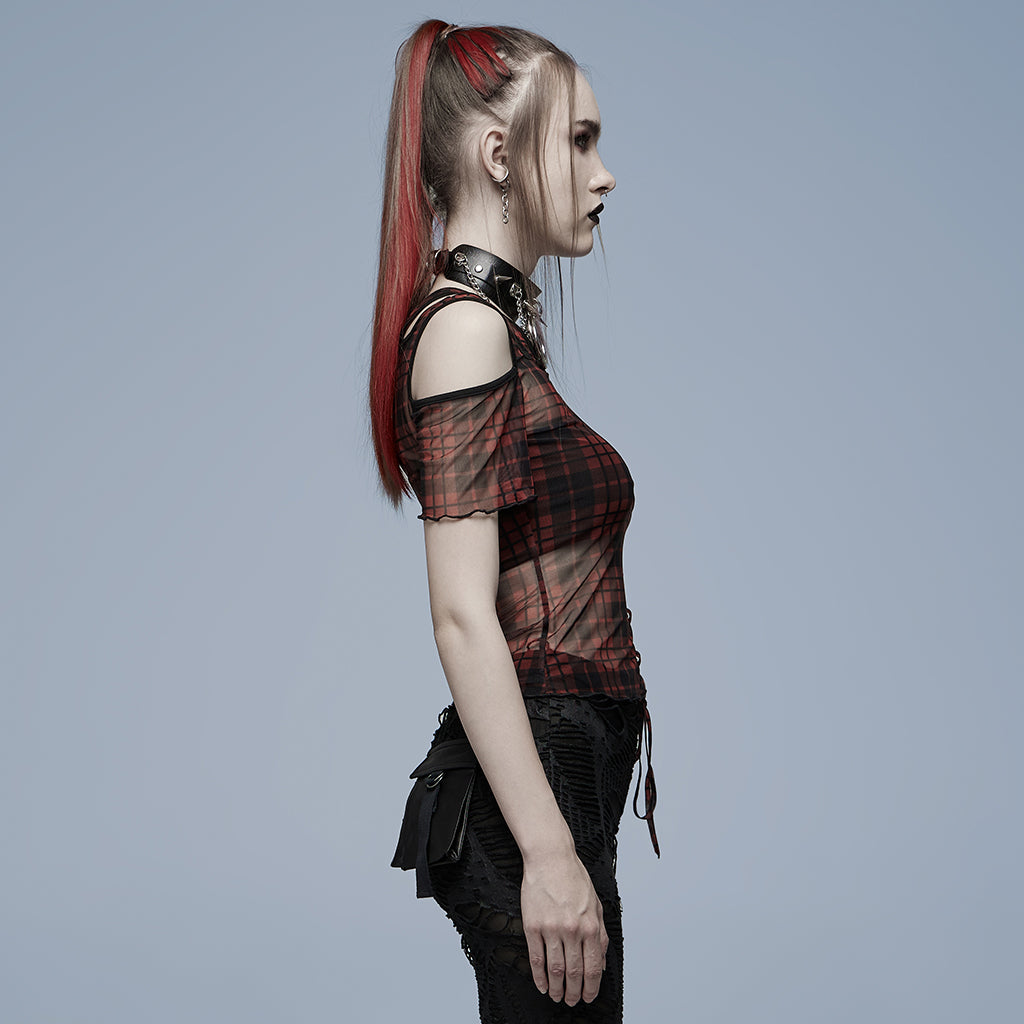 Punk Rave Plaid Punk Top Red - Kate's Clothing