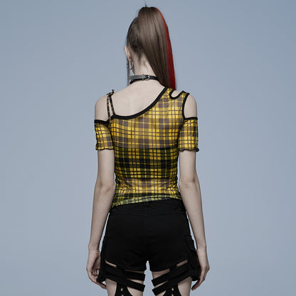 Punk Rave Plaid Punk Top Yellow / Black - Kate's Clothing