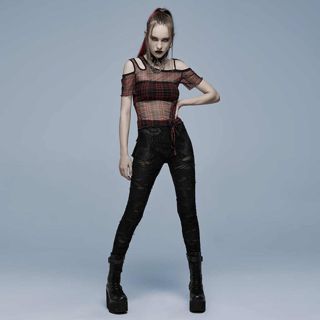 Punk Rave Plaid Punk Top Red - Kate's Clothing