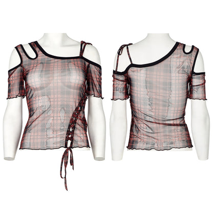Punk Rave Plaid Punk Top Red - Kate's Clothing