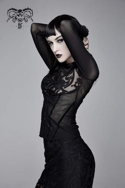 Devil Fashion Baroque Mesh Top - Kate's Clothing