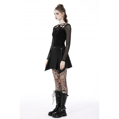 Dark In Love Xolani Top with Lace Up Feature and Fishnet Sleeves - Kate's Clothing