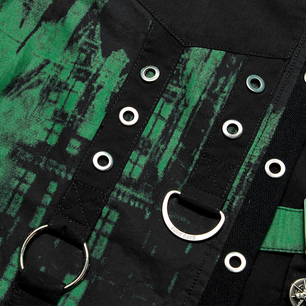 Punk Rave Ascelin Shirt Black / Green - Kate's Clothing