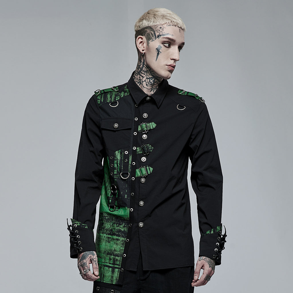 Punk Rave Ascelin Shirt Black / Green - Kate's Clothing