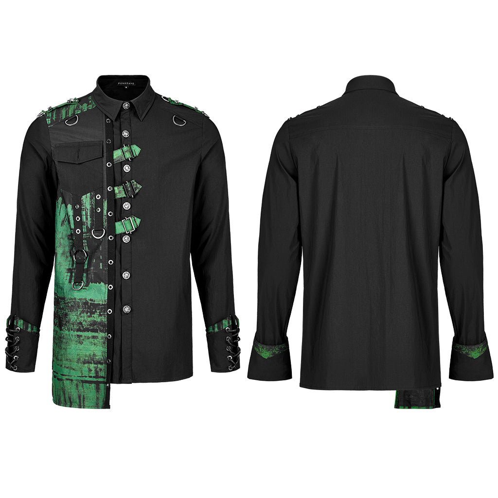 Punk Rave Ascelin Shirt Black / Green - Kate's Clothing