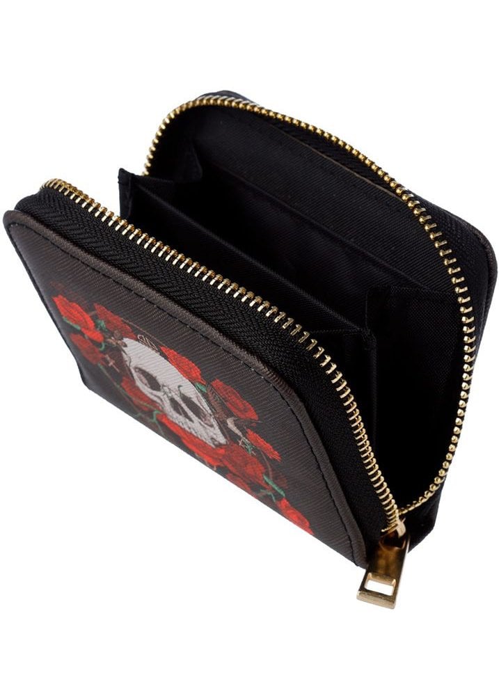 Gothic Gifts Skull & Roses Zip Around Small Purse - Kate's Clothing
