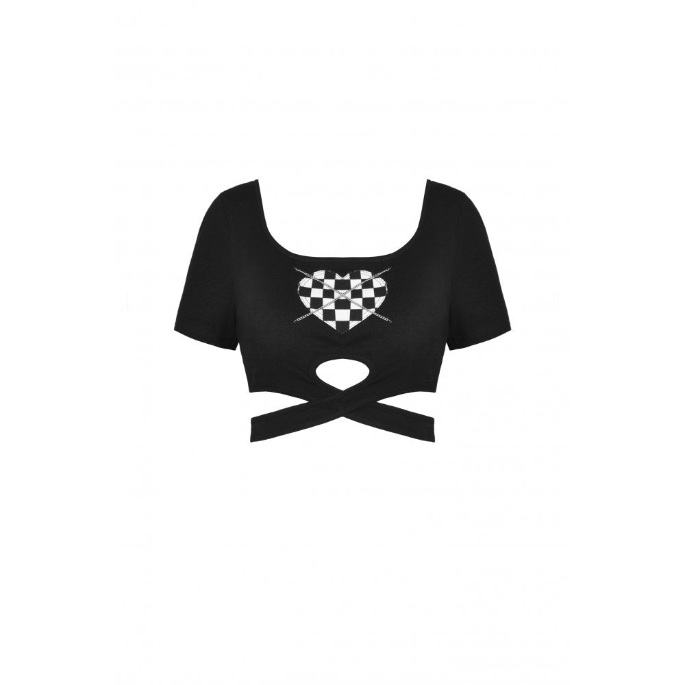 Dark In Love Checkered Heart Crop Top - Kate's Clothing