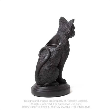 Alchemy Gothic Faust's Familiar candlestick holder back view gothic black cat statue decor