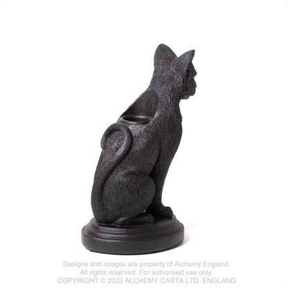 Alchemy Gothic Faust's Familiar candlestick holder back view gothic black cat statue decor