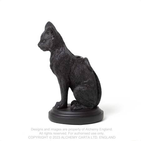 Alchemy Gothic Faust's Familiar candlestick holder side view black cat resin gothic decor piece