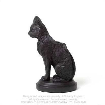 Alchemy Gothic Faust's Familiar candlestick holder side view black cat resin gothic decor piece