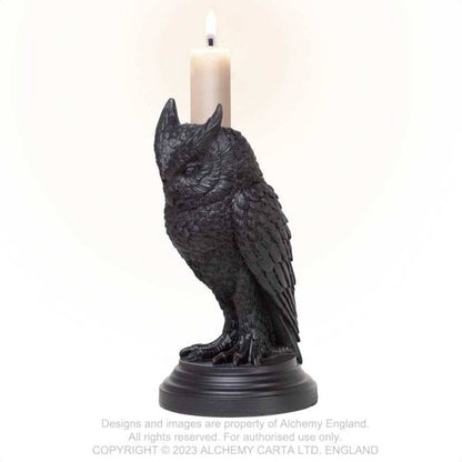 Alchemy Gothic Owl of Astrontiel candlestick holder side view resin owl gothic candle holder decor