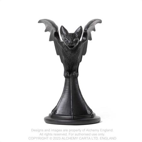 Alchemy Gothic Vespertilio bat candlestick holder back view showing sculpted bat wings gothic decor