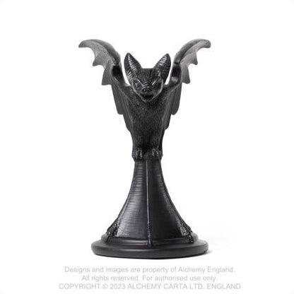 Alchemy Gothic Vespertilio bat candlestick holder back view showing sculpted bat wings gothic decor