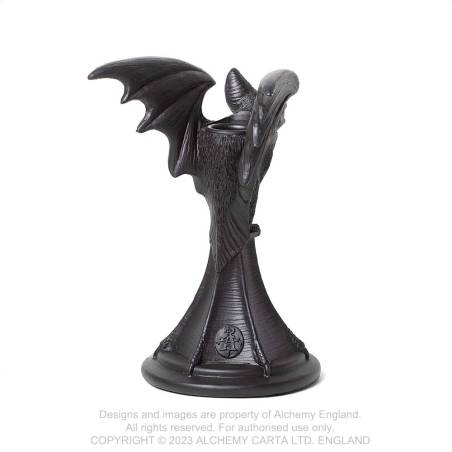 Alchemy Gothic Vespertilio bat candlestick holder side view gothic bat wing candle holder statue