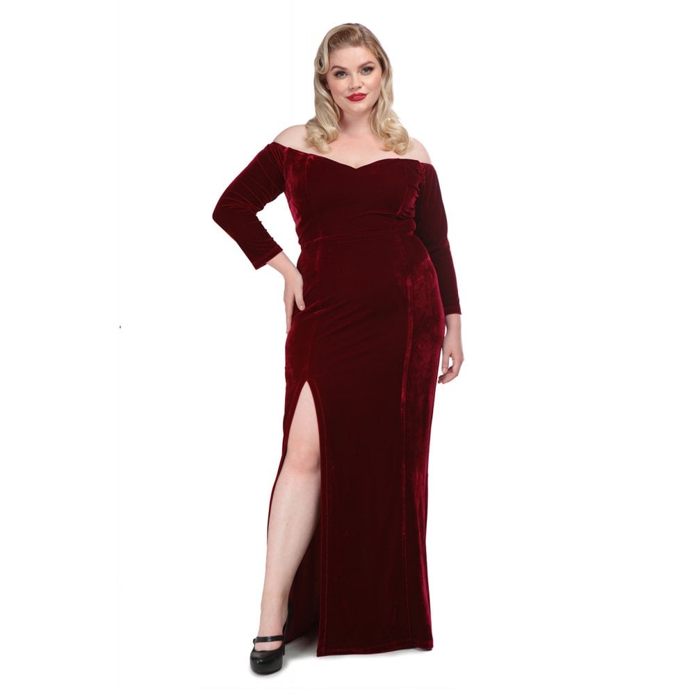 Collectif Anjelica Velvet Maxi Dress - Wine - Kate's Clothing